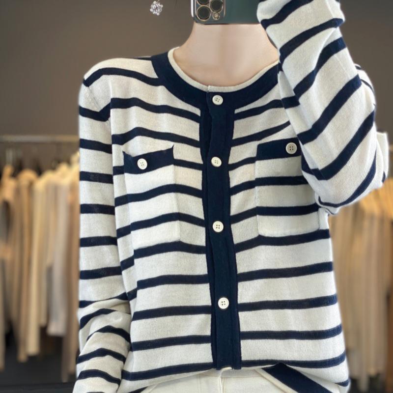 

Женский классический шерстяной кардиган в стиле колор-блок: С длинным рукавом, круглым вырезом, повседневный свитер для весны и осени M