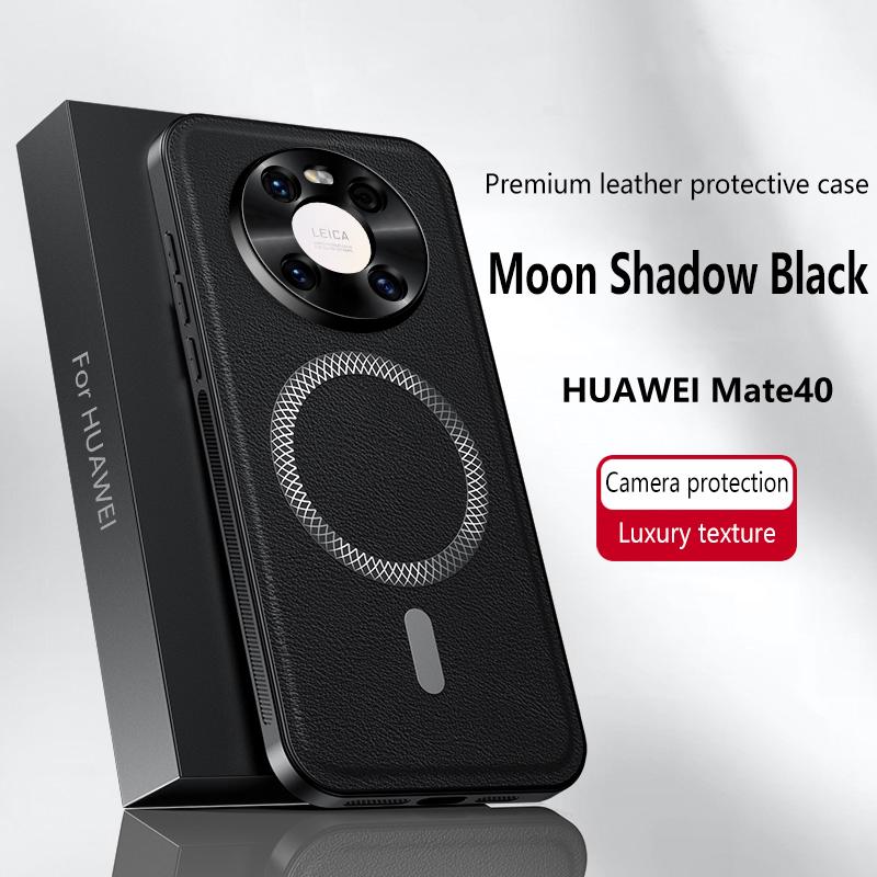 For Huawei Mate 40 Case Magnetic Elegant Leather Wear-Resistant Lens Fully Covered Non-Slip Grip Edge Cover Shell