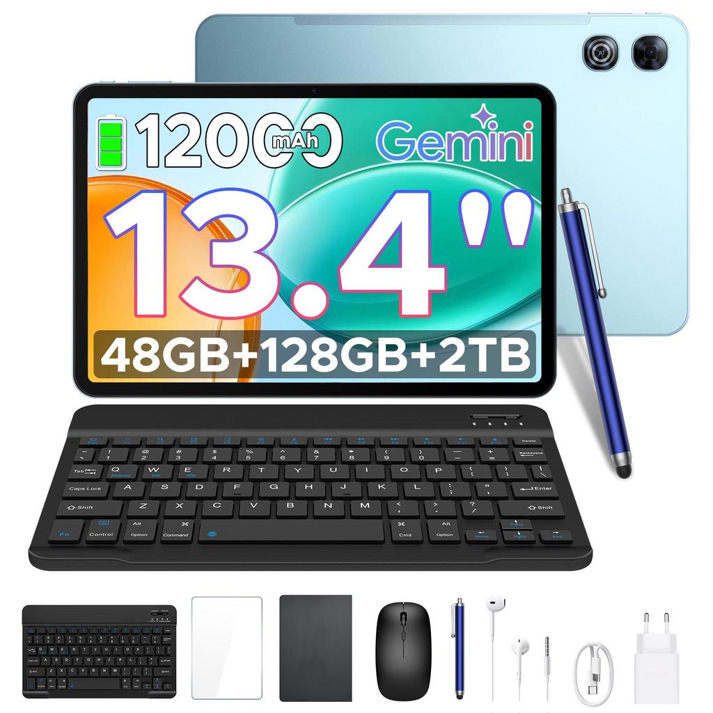POCKAM P13 Tablets ,13.4 Inch 2.4K 120Hz Android 16, 48GB+128GB, 12000mAh, Widevine L1, Dual Speakers, Tablet with Keyboard & Pen-Case