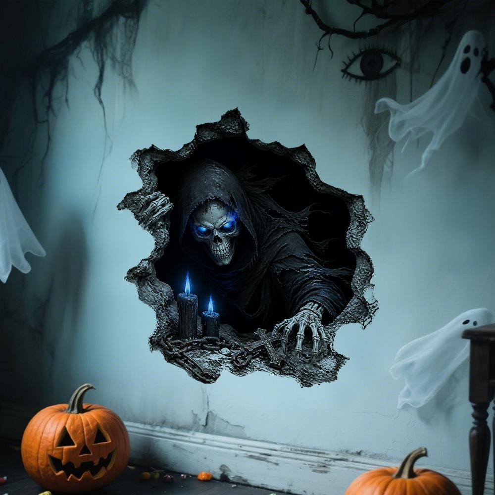 Halloween 3D Wall Breaking Mummy Witch Wall Sticker Self Adhesive Horror Decor