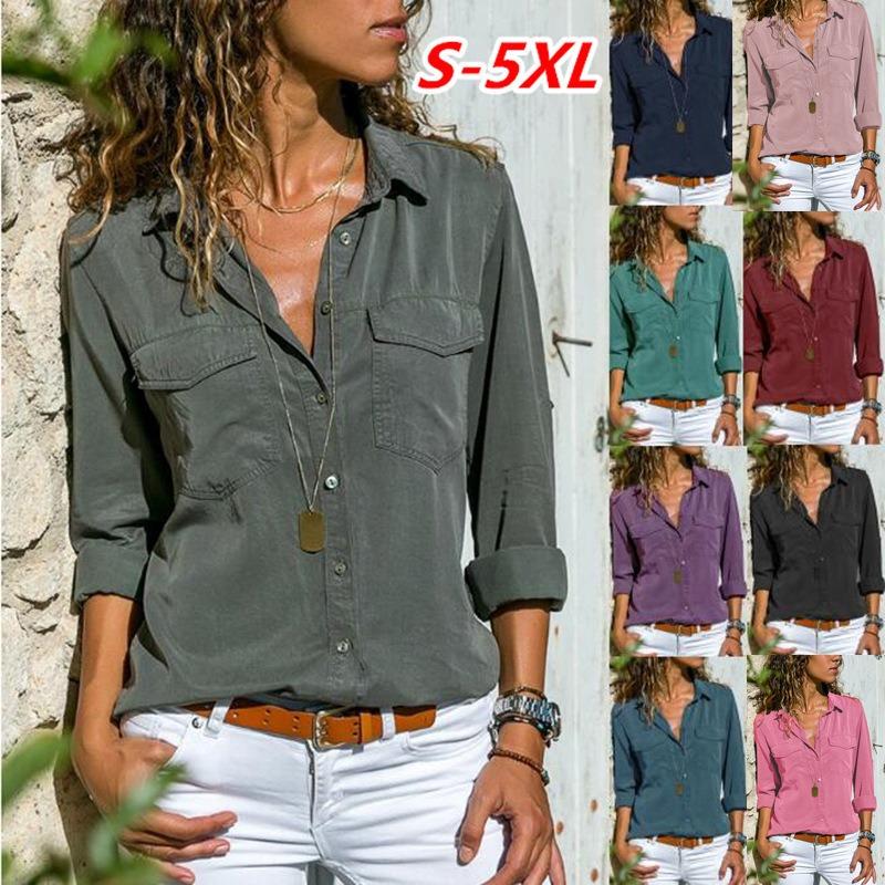 Women's Spring and Summer Lapel Long Sleeved Shirt
