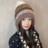 Color Matching Knitted Braided Ear Protection Warm Lei Feng Hat Women's Winter New Big Head Circumference Wool Hat Tide