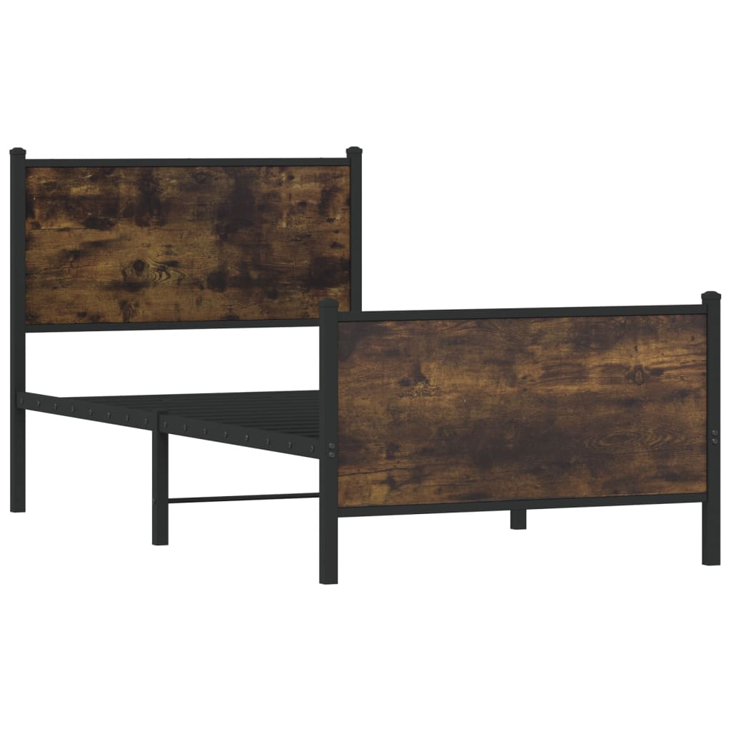 Metal Bed Frame without Mattress Smoked Oak Finish 90x190 cm