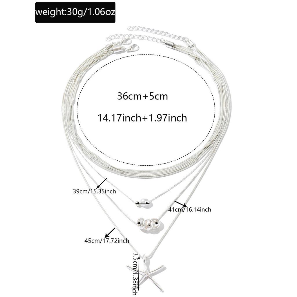 Starfish Multilayer Necklace Alloy Geometric Pendant For Women Summer Fashion