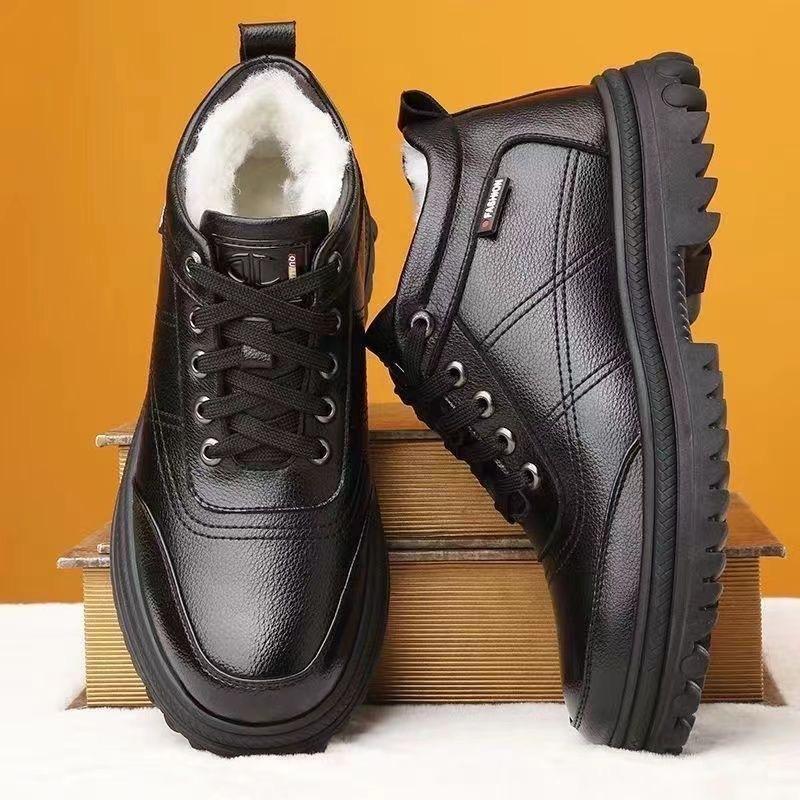 Winter Men's Cotton Shoes High-top Velvet Thickened Warm Cotton Shoes Integrated Leather Boots Versatile Casual Leather Shoes