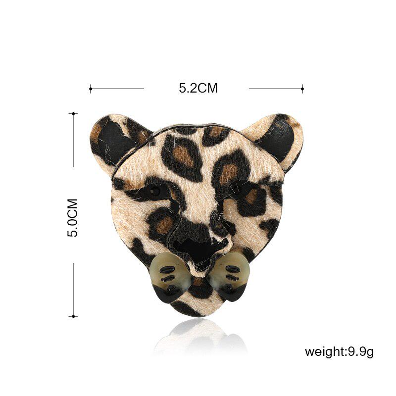 Blucome Cheetah Leopard Head Brooches Handmade Leather Acrylic Sweater Scarf Buckle Animal Brooch Pins Accessories