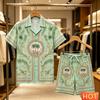 Men's Summer T-Shirt Set Fashionable 3D Coconut Tree Print Short Sleeve Top and Shorts Two-Piece Summer Set