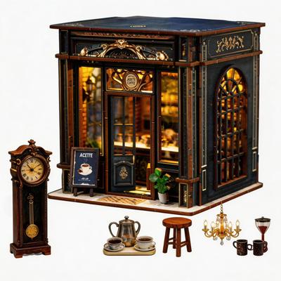 Pixie Curio Puppenhaus Bausatz Miniatur Bausatz 3D Holzpuzzle Mittelalter Stil LED Touch Schalter DIY Bücherregal Dekoration Buchnische Bausatz mit Farbe