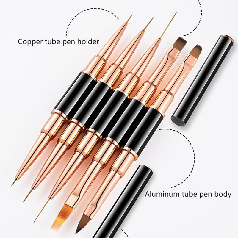 5Pcs/Set Double Headed Metal Nail Design Art Pen Detail Brush Nail Painting Construction Extension Manicure Tools Diy