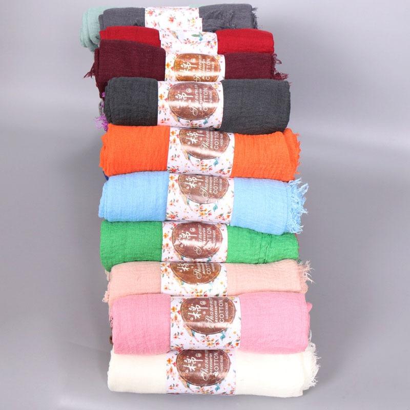 New Pleated Monochrome Cotton Solid Color Scarf, Naturally Pleated Human Cotton Hair Beard Edge Large Size Women's Headscarf B