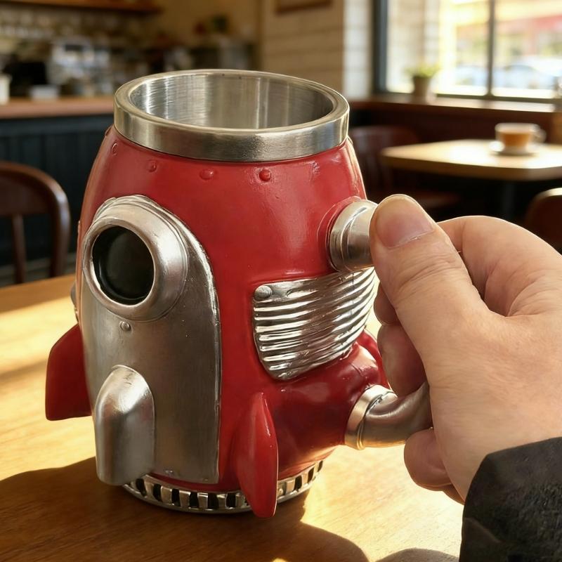 Creative Space Themed Resin Cup In Unique Rockets Shape Steel Lining Insulated Mug For Coffee Lover And Collectors