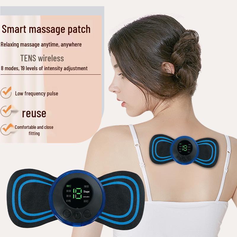 Tragbares EMS Nacken- und Schulter-Pulsmassagegerät: Intelligentes Mini-Massagepflaster für Elektrotherapie.