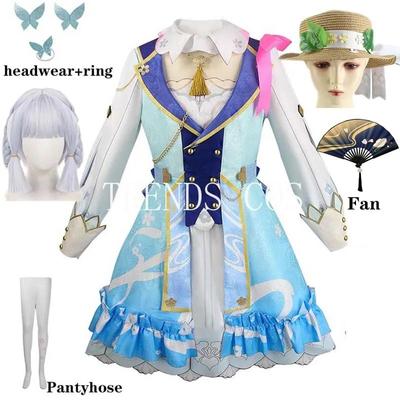 Kamisato Ayaka  Skin Cosplay Costume Ayaka  Outfits Springbloom Missive Dress Hat Fan Euro Size Ayaka Dress