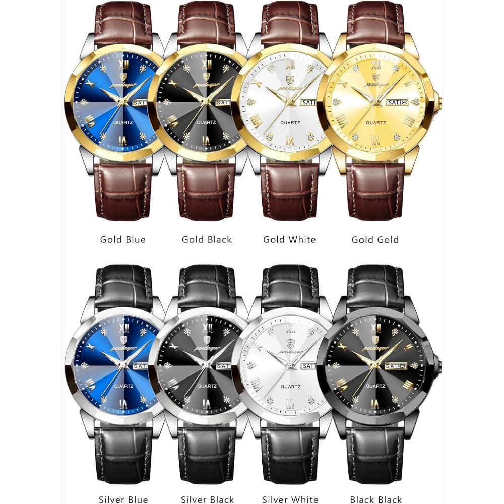 Poedagar Luxury Casual Man Wristwatch Quartz Sports Business Men Watch Waterproof Easy to Read Luminous Date Week Leather Men's Watches