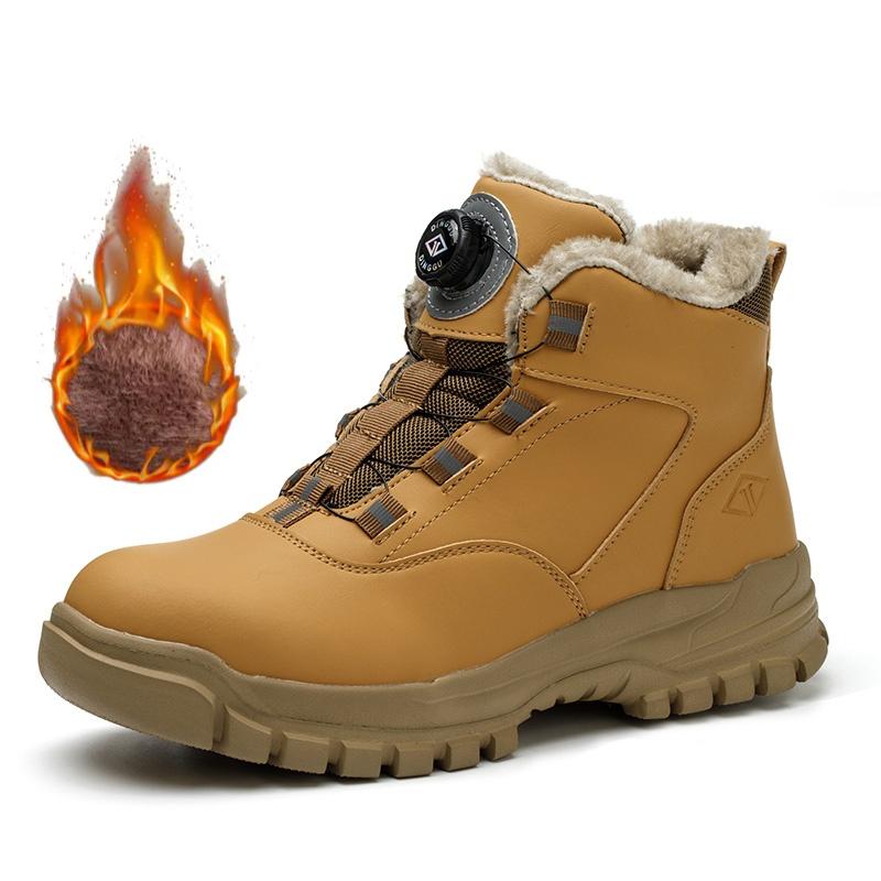 Black Artificial Leather Winter Fashion Rotating Buttons Safety Shoes Men Waterproof Work Boots Men Anti-puncture Protective Footwear