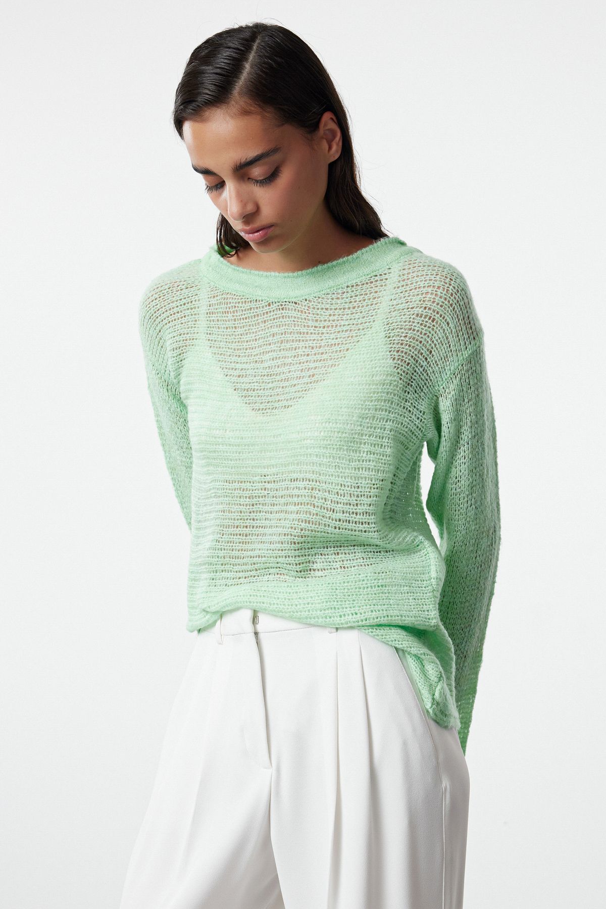 

Women s Elegance Style Sweater Mint Transparent Knitwear Sweater M