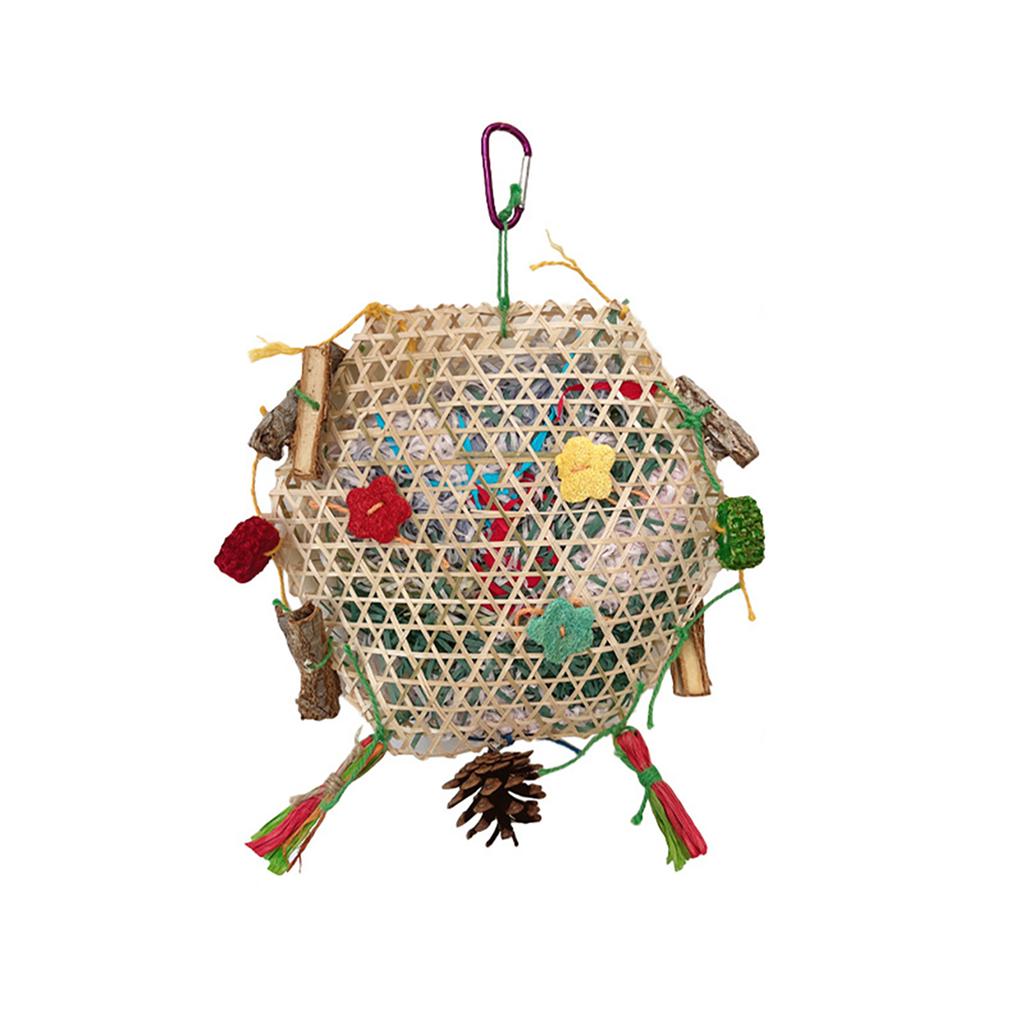 Bird Toys, Foraging Shredder Hanging Toys With Metal Hook, Bamboo Frame, Bamboo Woven Porous Structure Bird Cage Accessories For Cockatiel Budgies