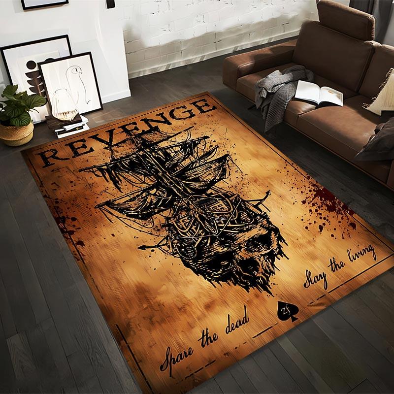 

Pirate Skull Ship Design Carpet with Revenge Text and Vintage Grunge Style Suitable for use as an anti-slip1 for1room and bedroom sofas 40x60cm( 15x23in )