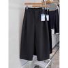 Plus Size Woolen Wide-Leg Cropped Trousers for Women - High Waist, Loose Fit, Ideal for Pear-Shaped Bodies, Spring/Autumn Wear.