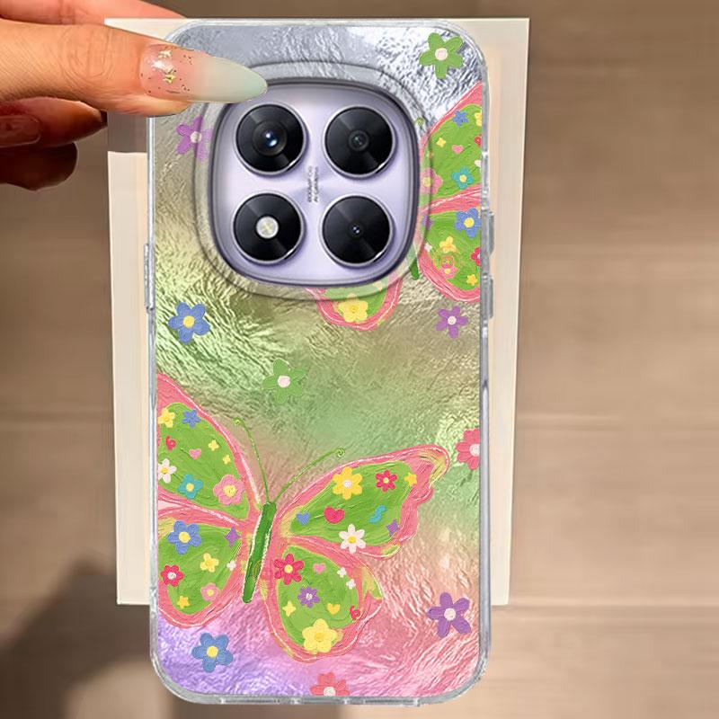 Case For Redmi Note 14 Pro Plus 13 Pro 14S 14C 13C A3 Xiaomi 14T 13T Pro Phone Cover Green Butterfly Gradient For Redmi A5 Bags