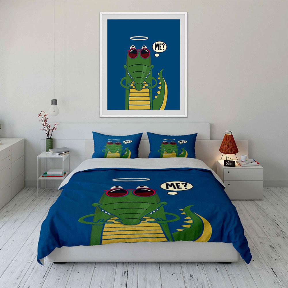 Green Cartoon Crocodile Bedding Set Bedding Duvet Cover Set Duvet Cover Pillowcases (1 * Duvet Cover 2 * Pillowcases, without duvet insert)