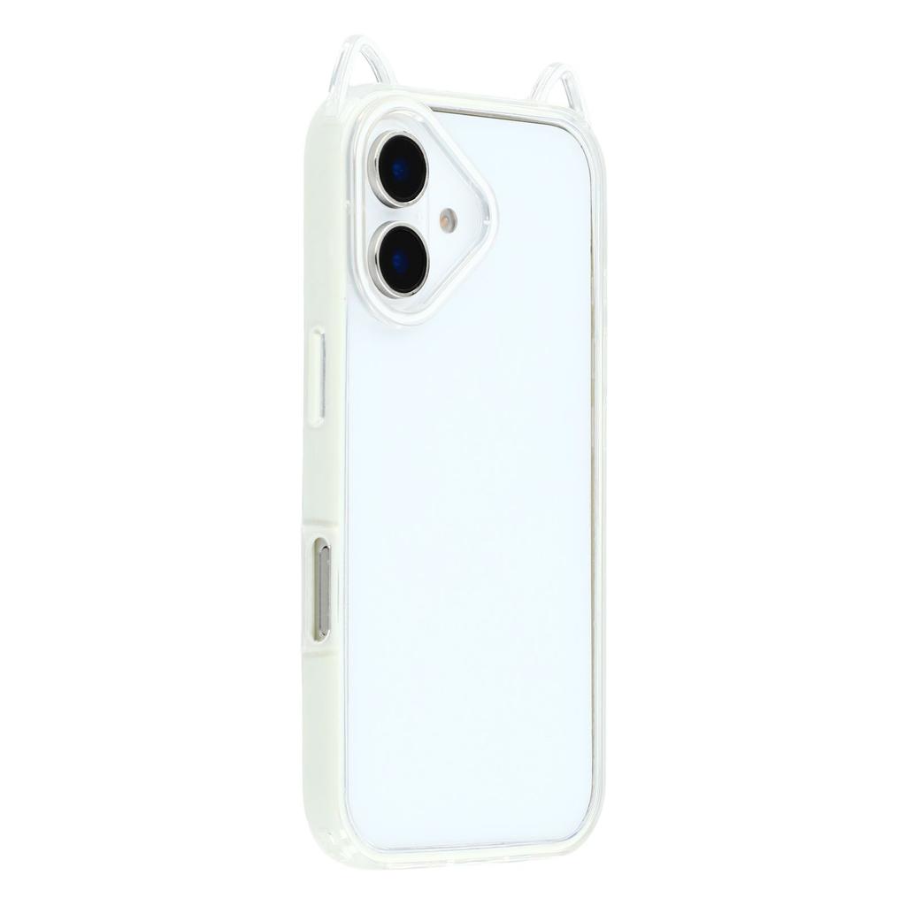 For iPhone 16 Plus Case Cat Ear Design TPU + Acrylic Clear Phone Back Cover