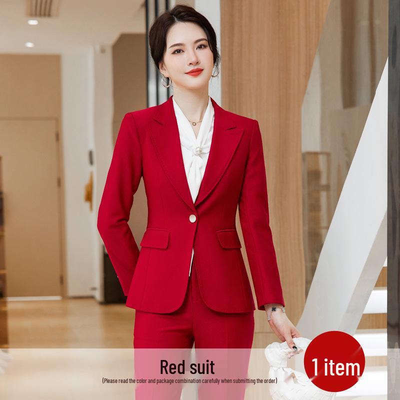 Conjunto de Traje Rojo para Mujer - Otoño/Invierno 2023 Estilo Profesional