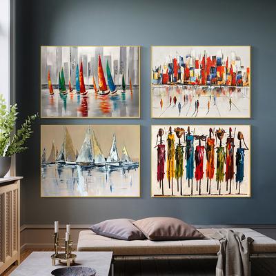 Affiche de paysage de ville de voilier abstraite, toile, peinture à l'huile, tableau d'art mural Vintage imprimé pour salon moderne, décoration de maison