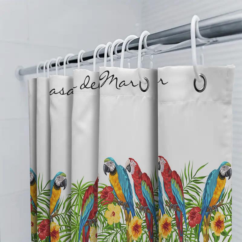 Colorful Parrots Shower Curtain Casa Del Mar Tropical Floral Design Bathroom Decor Polyester Fabric Waterproof Home Decoration I