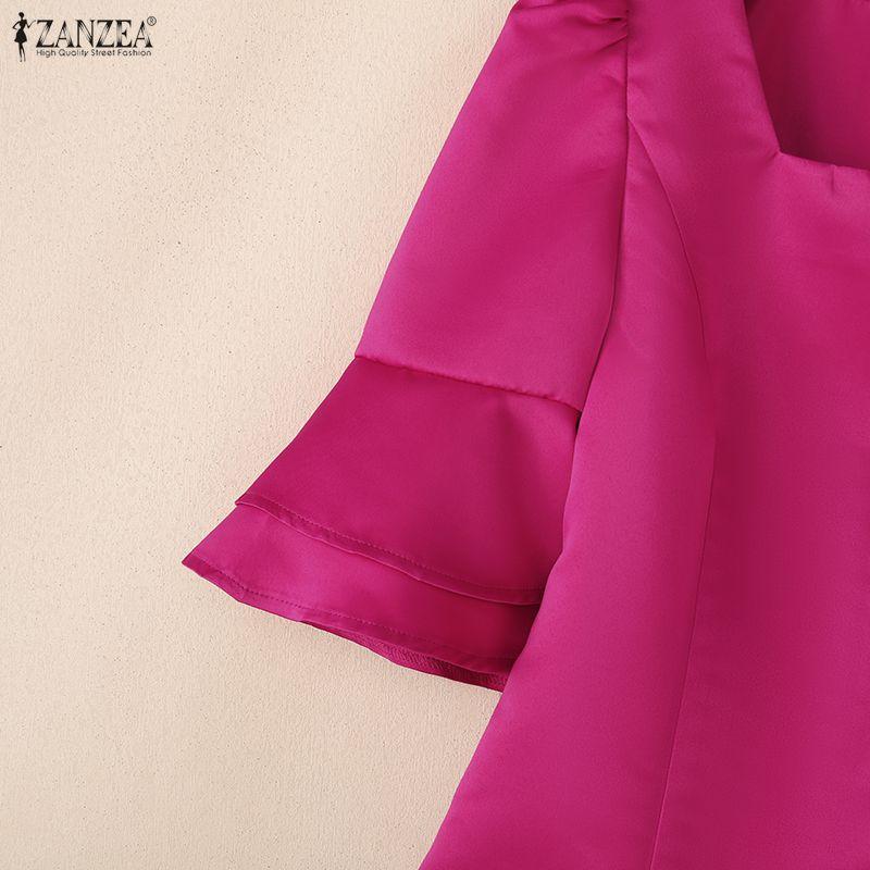 ZANZEA Women Casual Square Collar Flare Half Sleeve Summer Blouse