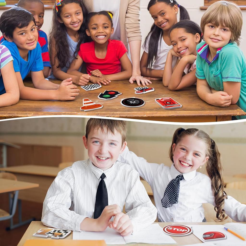 Seajan 36 Pcs Race Car Notepads Party Favors for Kids Fuel Tank Tire Roadblock Flag Traffic Light Helmet Racing Car Trophy Stop for Kids' Birthday