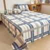 Geometric Plaid Pattern Bed Sheet Set Simple Grid Flat Sheet 100% Cotton Bedding Breathable Durable Sheets with 2 Pillowcases