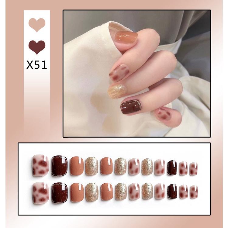 Fake Nails Short Art Nail Tips Press Stick On False with Designs Full Cover Artificial Pink Wearable Clear Tips Press On Nails Fake Nails Short