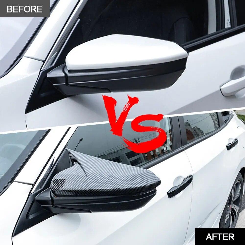 Horn Shape ABS Carbon Fiber Style Rear View Side Mirror Cover Rearview Caps For Honda For Civic 10th 2016 2017 2018