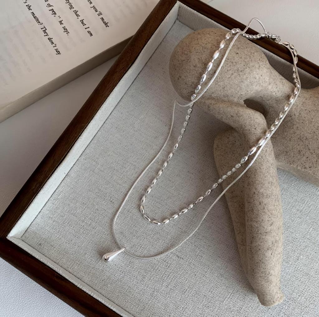 Stainless Steel Double Necklace Simple Double Chain Casual Snake Chain Silver Stylish Women Gift Present Daily Jewelry [Mesaro]
