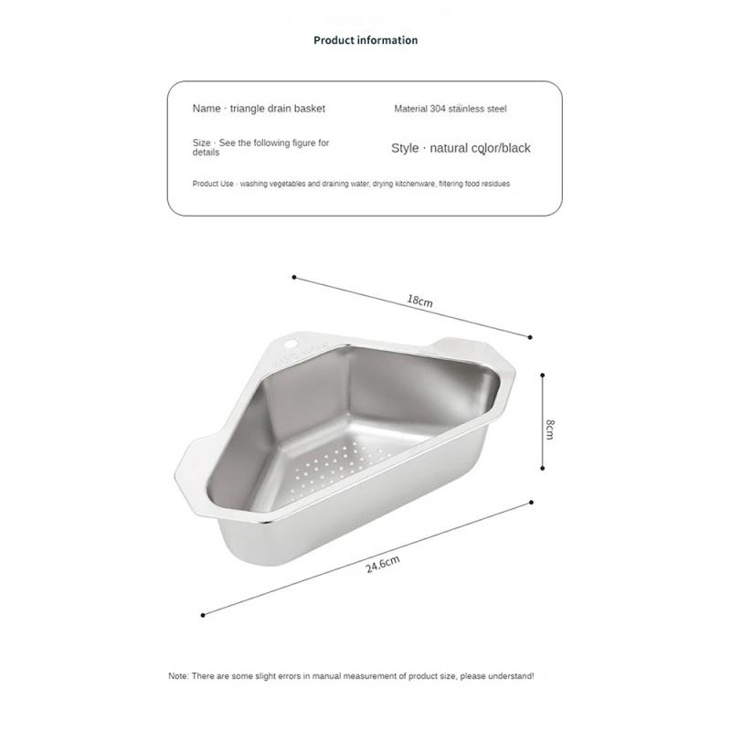 Triangular Kitchen Sink Drain Basket 304 Stainless Steel Filter Shelf Fruit Vegetable Sponge Drainer Storage Rack KitchenFixture