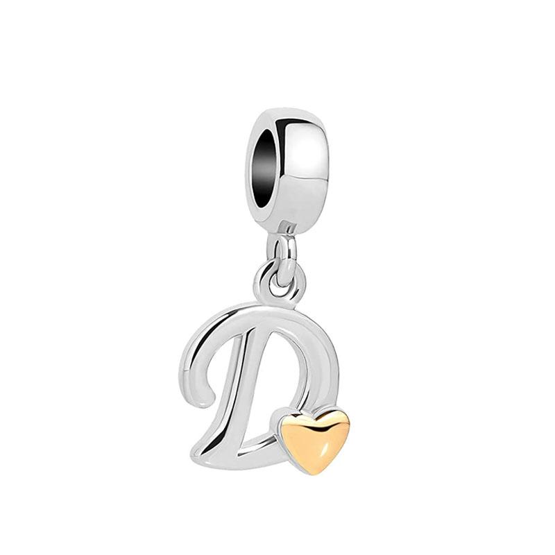 New Plated Copper Letter Alphabet A-Z Dangle Charm Beads Fit Original Pan Charms Bracelet Pendant Women Diy Jewelry