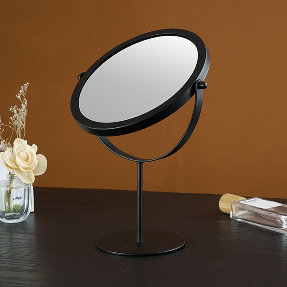 New 360 Degrees Rotate Makeup Mirror Metal with Stand Desktop Mirror Gold Black Round Dressing Mirror Bedroom