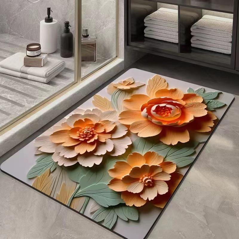 3D Visual Effect Diatom Mud Bathroom Floor Mat Absorbent Bathroom Kitchen Entrance Carpet Anti Slip and Wear-resistant Mat