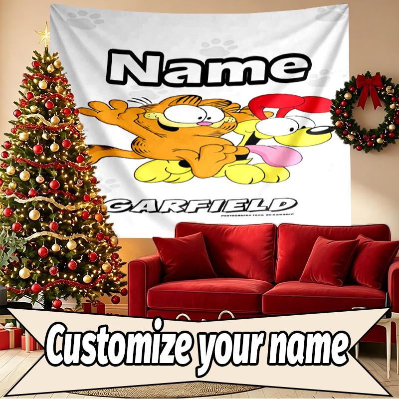 Custom Name Personalized Garfield Print Tapestry, Wall Art Decor, Bedroom, Dorm, Apartment, LivingRoom, Party Backdrop, Gift for Birthday