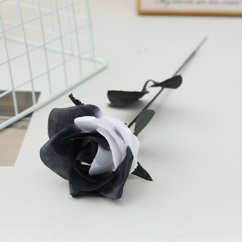 

Halloween Simulation Flower Black Rose Simulation Rose Holiday Decoration Fake Flower Hot Selling Single Black Rose 3pcs