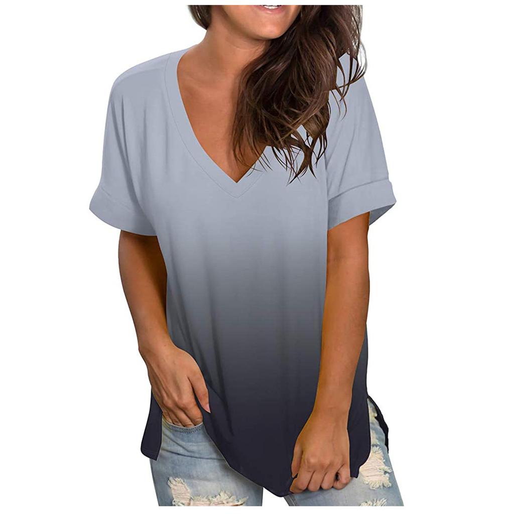 Summer New Tie Dye Gradient Color V-neck Short Sleeved Women's Fashionable and Trendy T-shirt
