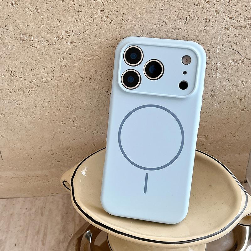 For Magsafe Magnetic Wireless Charging Luxury Solid Color Silicone Lens Protection Phone Case For iPhone17 Air 16 15 Pro Max