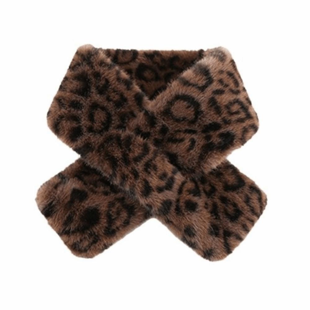 Lightweight Faux Rabbit Fur Scarf Thicken Faux Collar Chic Leopard Print Neckerchief  Ladies