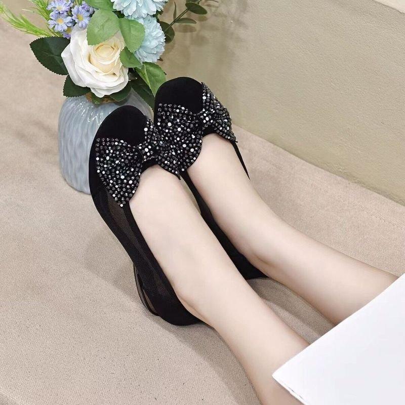 Summer New Round Head Low Heel Bow Soft Bottom Hollow Out One Step Sandals