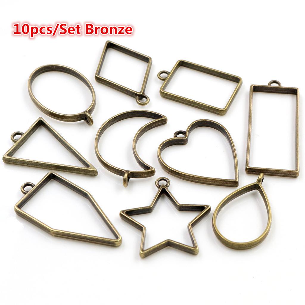 Bronze KC Gold plated Rhodium Border Mold Geometric Hollow Metal Frame Bezel Epoxy Resin Pendant Tray For DIY Jewelry Making