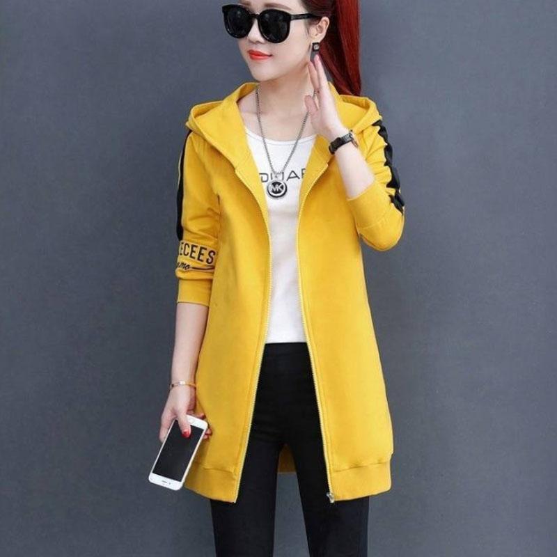 

Весенне-осенние повседневные куртки женские пальто средней длины с капюшоном модные удобные ветровки бутик повседневные тонкие верхние пальто M жёлтый