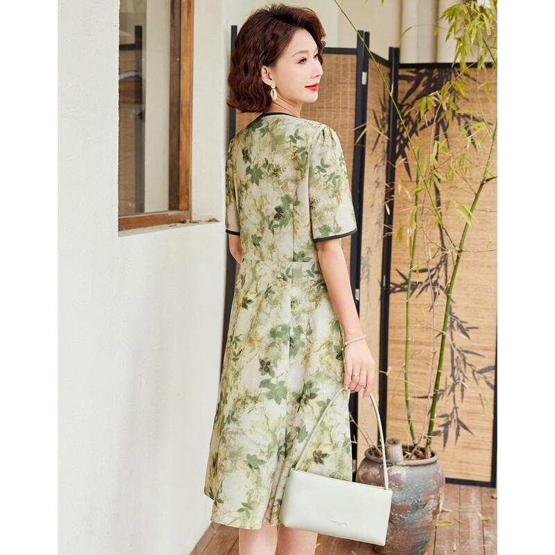 Paster Summer Floral Print A-line Chiffon Mother's Dress