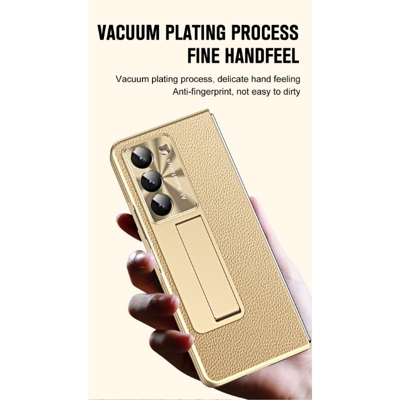 Electroplating Clemence Metal Stand Phone Case for Samsung Galaxy Z Fold 6 5 4 3 Fold6 Fold5 Fold4 Fold3 with Kickstand Holder Protective Cover