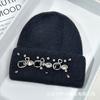 Hat Women's Autumn and Winter Rabbit Hair Warm Knitted Hat Women's Group Wind Fashion Rhinestone Wool Hat Versatile Crouch Cold Hat